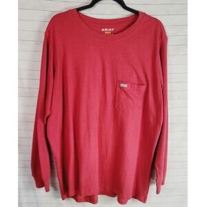 ARIAT REBAR COTTON STRONG LONG SLEEVE QUALITY T-SHIRT IN HEATHERED RED, SZ 2XL